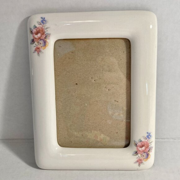Vintage Ceramic Victorian Pink Flower Picture Photo Frame 4X5" Taiwan Ivory Rose - Picture 2 of 11
